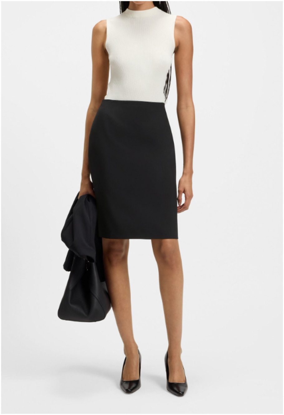 HUGO BOSS Vilea Skirt Womens 8 Black Virgin Wool Pencil Classic Office Corpcore